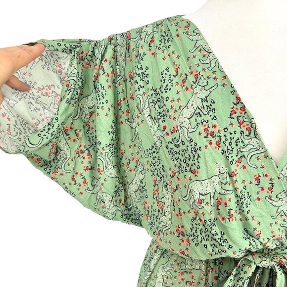 Corey Lynn Calter Lea Green Garden Leopard Midi Short Sleeve Dress Size Small - Picture 5 of 13